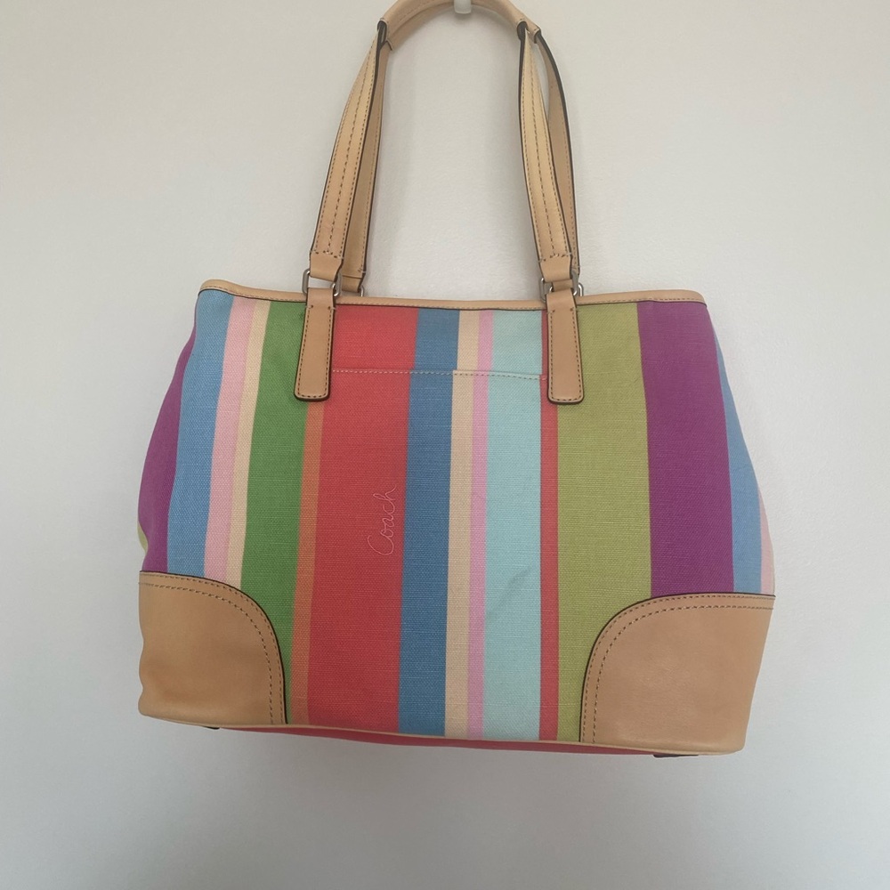 Coach Hampton Weekend Multicolor Striped Tote & Dustbag - NWOT!! - Picture 5 of 13